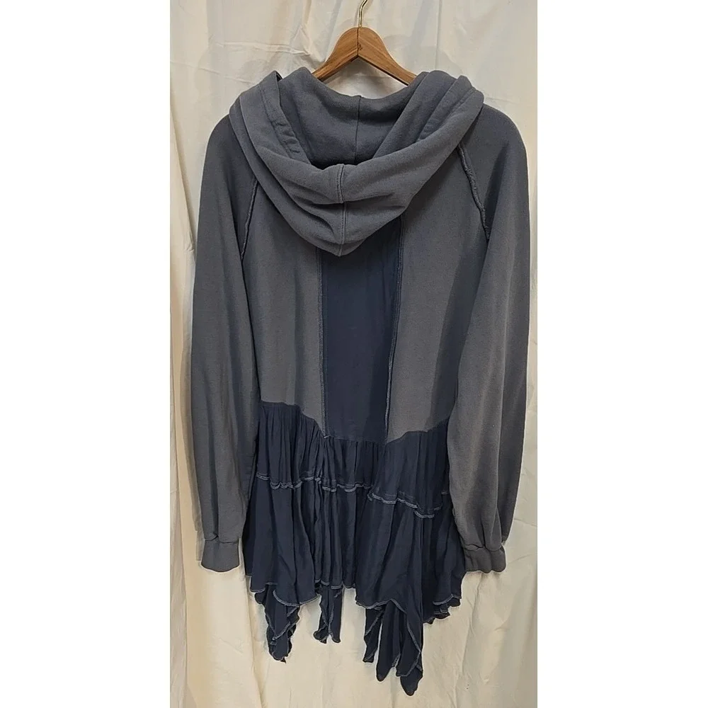 Free People Moon Dust Cardi Blue Hooded Lagenlook Sweatshirt M Boho Grunge - Picture 6 of 7